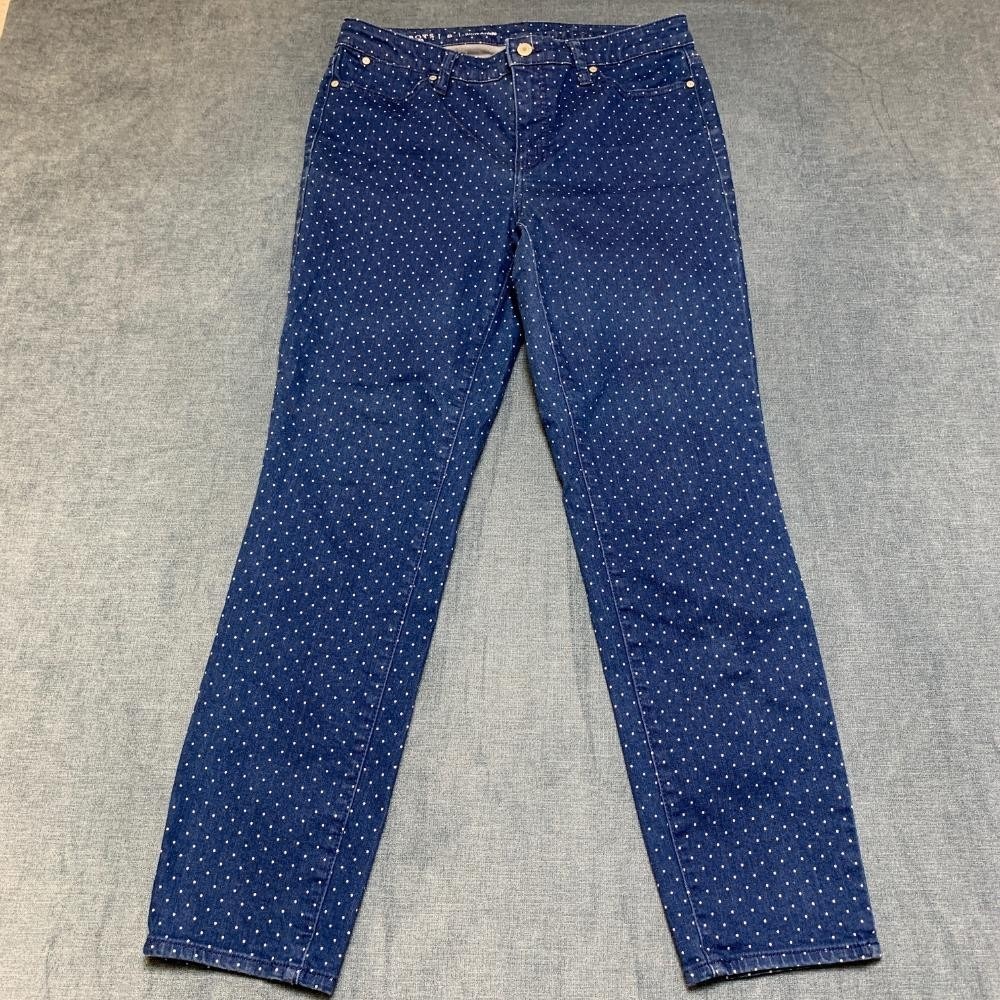 Talbots Flawless Slim Ankle Jeans Womens 8 31x29 Blue Polka Dot Cotton Stretch